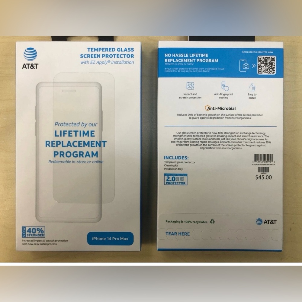 AT&T EZ Apply Tempered Glass Screen Protector iPhone 14 Pro Max 6.7" Pro NEW